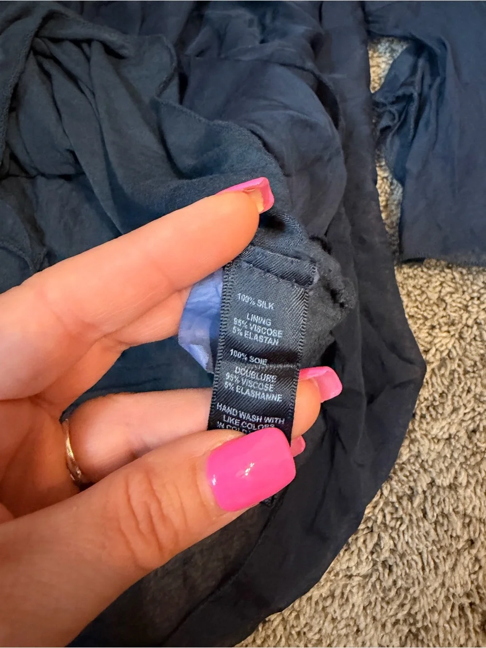 Le Marais Paris Silk Off Shoulder Ruffle Blouse Navy M